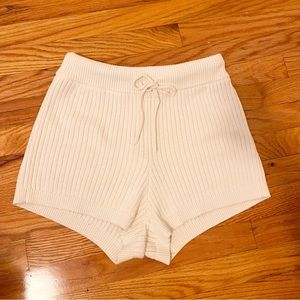 Reformation cotton knit ribbed shorts beige